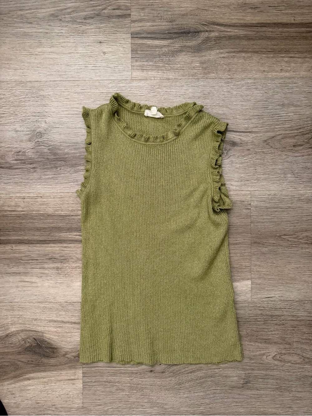 Women's Olive Green Ruffle Trim Ribbed Tank Top